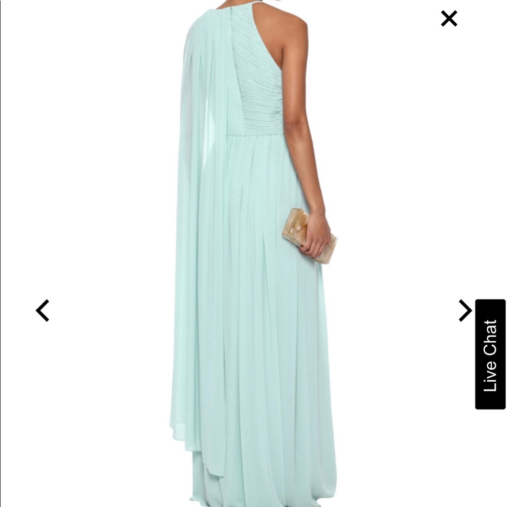 Halston Heritage Draped plissé-georgette gown